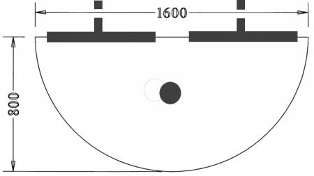 Halfronde aanbouwblad "2T" 80x160cm