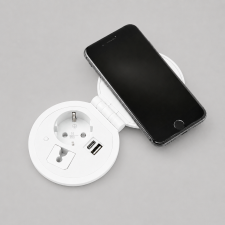 Inbouw powerbox 80mm rond met wireless charger